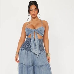 Fashion Nova Light Blue Denim Jumpsuit